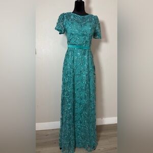 Elegant Teal Floral Lace Dress